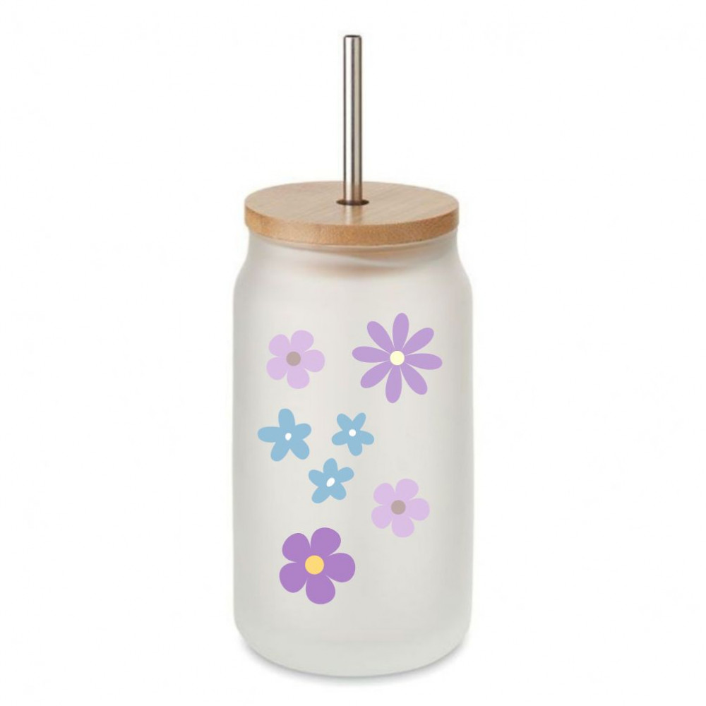 Preview: Sublimation Trinkglas mit Bambusdeckel inkl. Trinkhalm 400ml